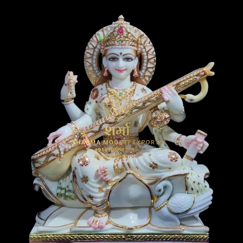 Manufacturer Of White Marble Saraswati Maa ji Statue of 2Feet