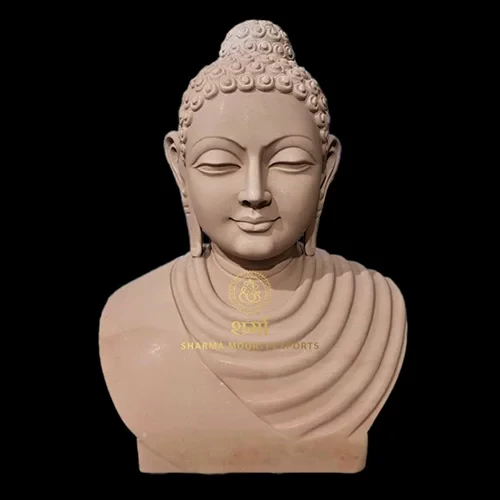 Red Marble Buddha Face Sculpture