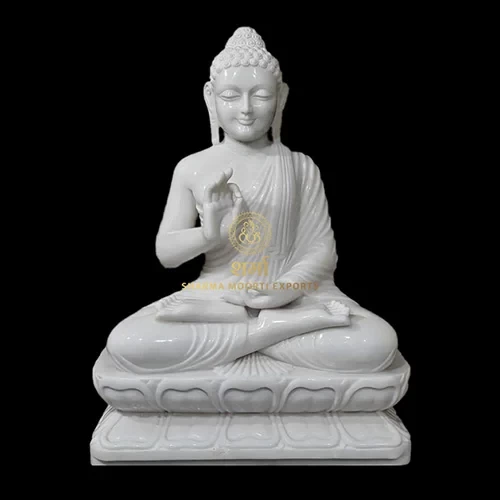 White Marble Blessing Buddha Sculpture Of 2 Feet