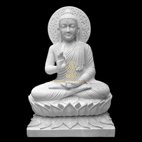 White Marble Buddha Statue Sitting on Lotus