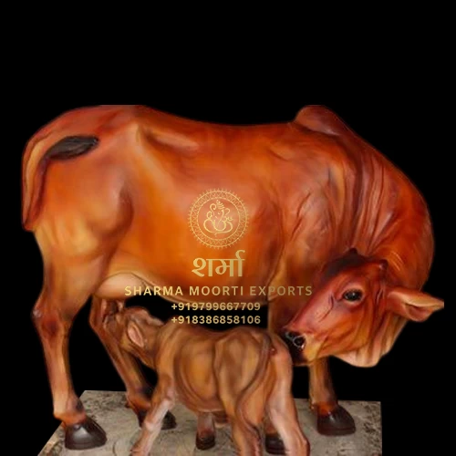 Colored White Marble Beautiful Cow Statue