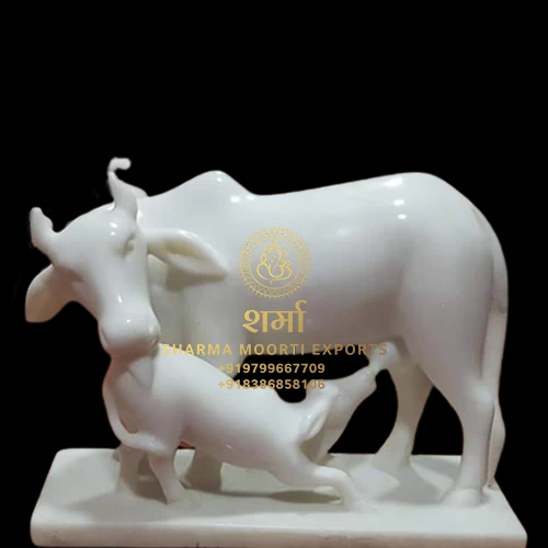 White Marble Beautiful cow Statue Of 2.5Feet