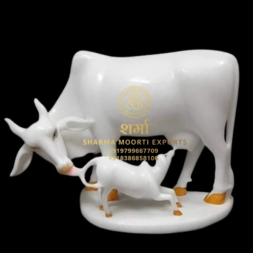 White Marble Beautiful cow Statue of 4Feet