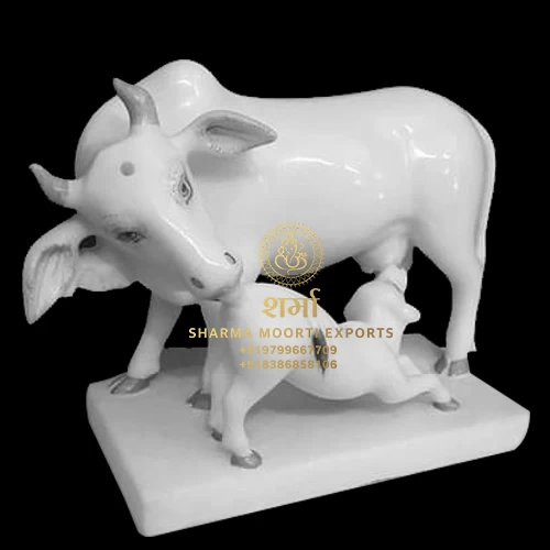 White Marble Beautiful cow Statue Breeding Own Child