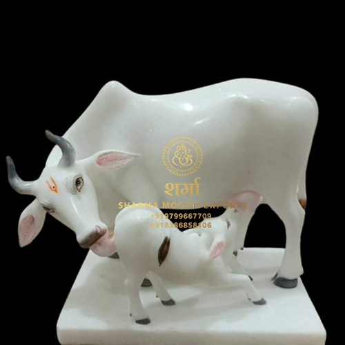 Pure White Marble Beautiful cow Statue