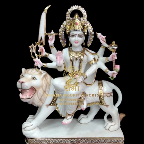 Manufacturer Of White Blessing Marble Durga Maa Statue of 4Feet