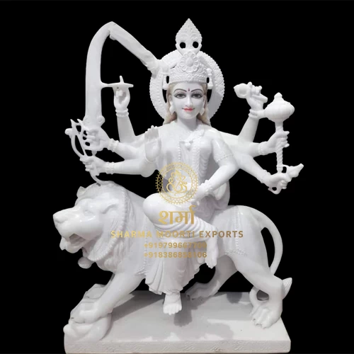 White Marble Makrana Durga Maa Statue For Temple