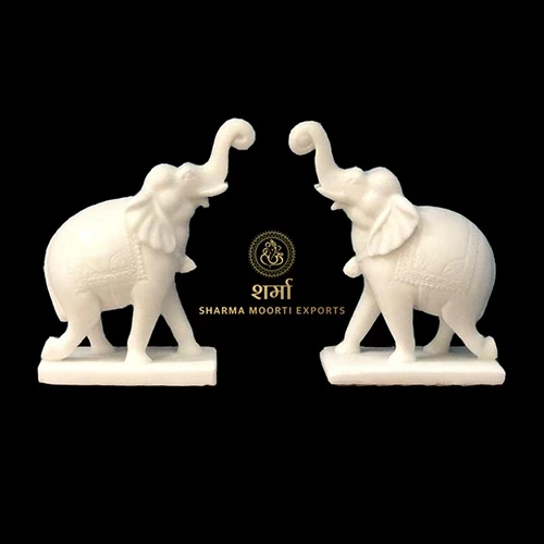 White Marble Elephant Statue Of 1Feet