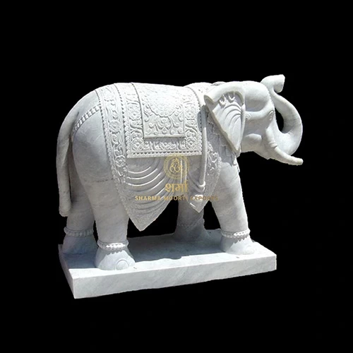 Outdoor White Marble Beautiful Elephant Statue Of 4.5Feet