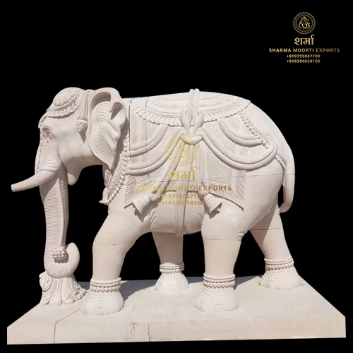 Outdoor Red Marble Beautiful Elephant Statue Of 3.5Feet