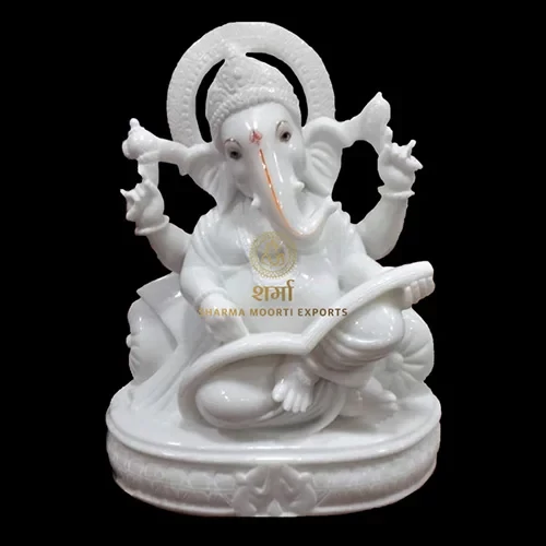 Marble Ganesh Reading a Book Statue