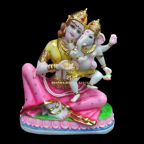 White Marble Beautiful  Ganesh Statue With Mother