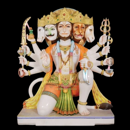 White Marble Panchmukhi Hanuman JI Statue on Sitting