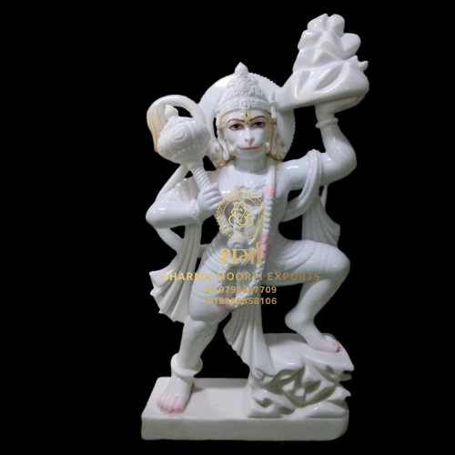 Indian White Marble Hanuman Ji God Statue