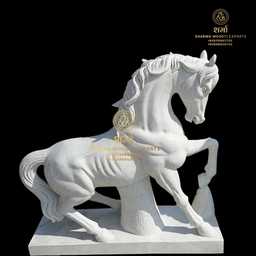 White Marble Horse Face Sculpture of 4Feet