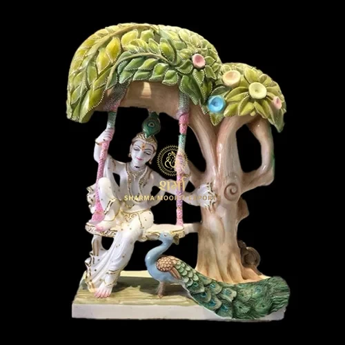 White Marble Beautiful  Krishna Statue With Lotus