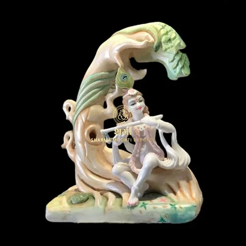 White Marble Krishna With Flute