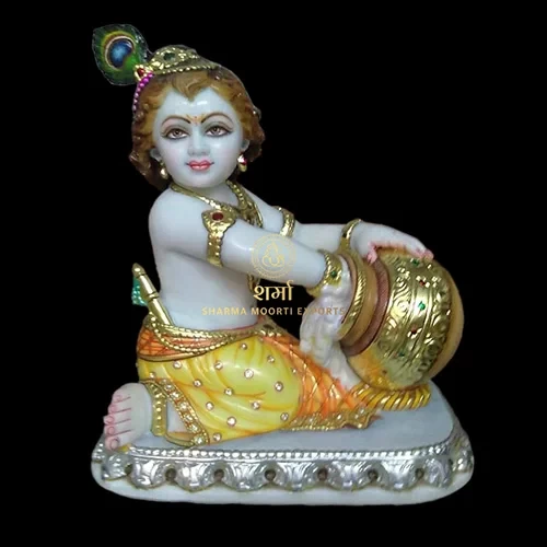 White Marble Beautiful Krishna Statue Eating Makhan