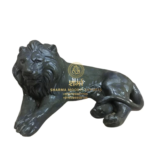 Sitting Black Marble Lion Statue of 3 Feet