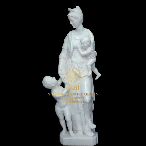 Marble Lady Figure With Daughter Sculpture of 6 Feet