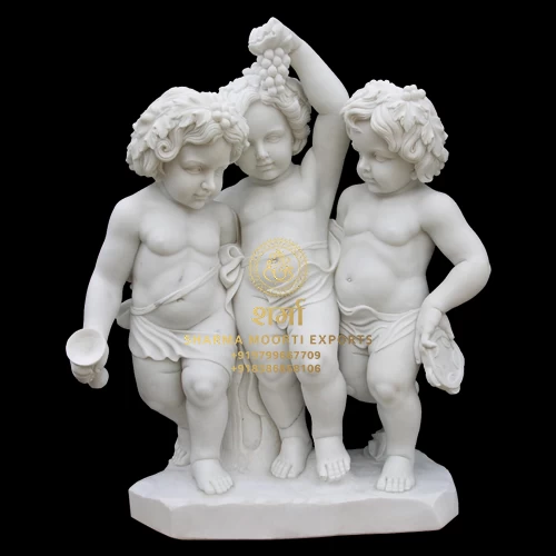 White Marble Beautiful Baby Group Statue