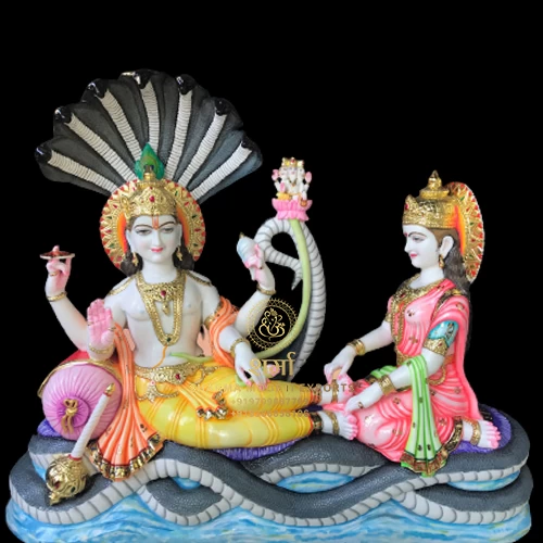 Manufacturer Of White Blessing Colored Marble Laxmi Narayan ji Statue of 3Feet