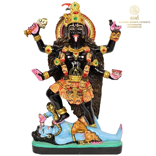 Colored Mahakali Black Marble Statue