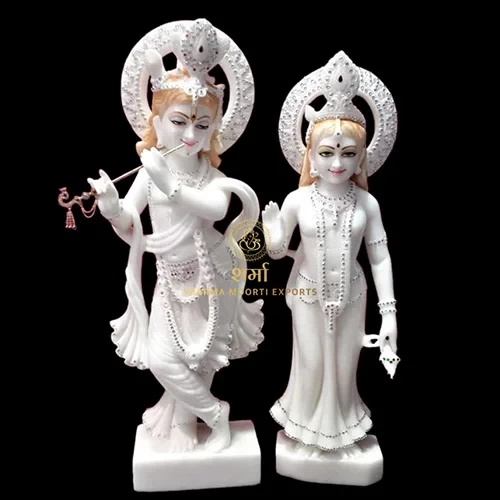 White Marble Beautiful Radha Krishna Statue of 2.5Feet