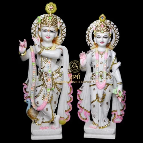 White Marble Simple Radha Krishna Statue