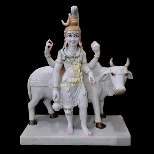 Manufacturer Of White Marble Shiva Ji Statue With Nandi of 2Feet