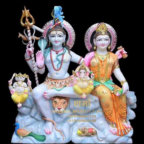 Colored Marble Beautiful Shiva Family Statue Of 5 Feet