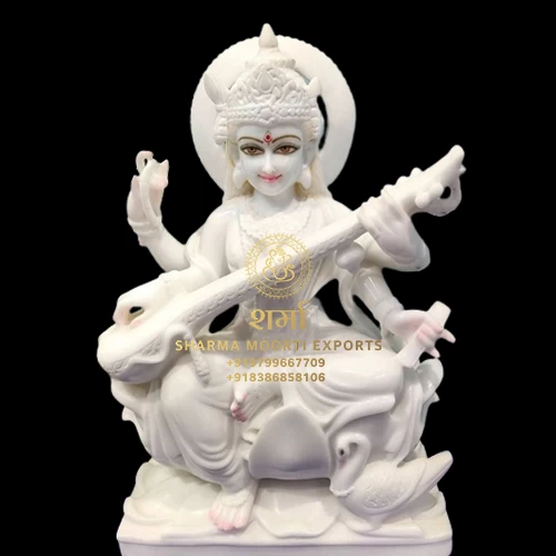 White Marble Beautiful Saraswati Maa Statue Of 2Feet