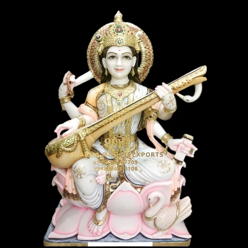 Colored Marble Beautiful Saraswati Maa Statue Of 2.5Feet