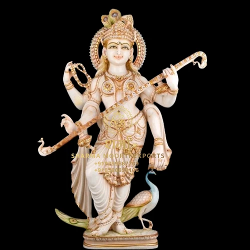 Special White Marble Beautiful Saraswati Maa Statue Of 5Feet