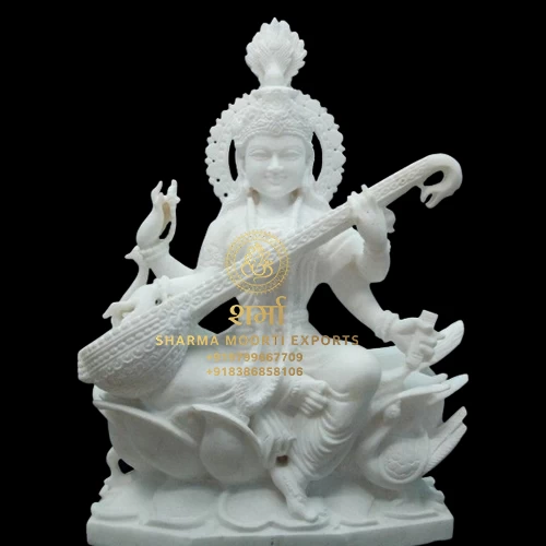 White Marble Saraswati Maa Statue For Temple