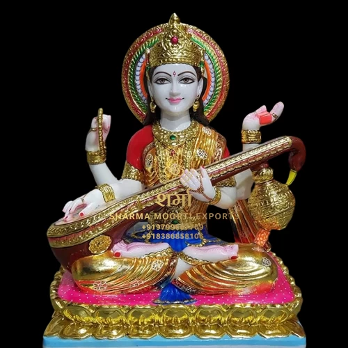 Colored Marble Beautiful Saraswati Maa Statue From Jaipur