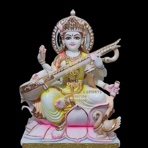 Best Carving Beautiful Colored Saraswati Maa Statue Of 3 Feet For temple