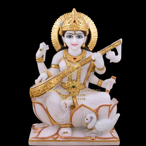 Best Carving Beautiful Colored Saraswati Maa Statue Of 3.5Feet