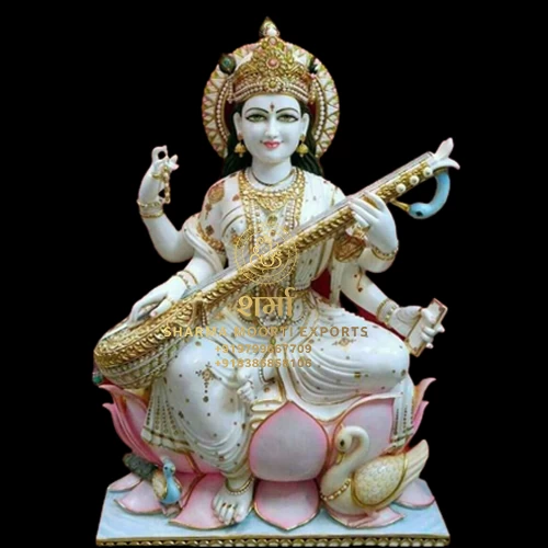 Colored Marble Beautiful Saraswati Maa Statue of 1.5Feet From Jaipur